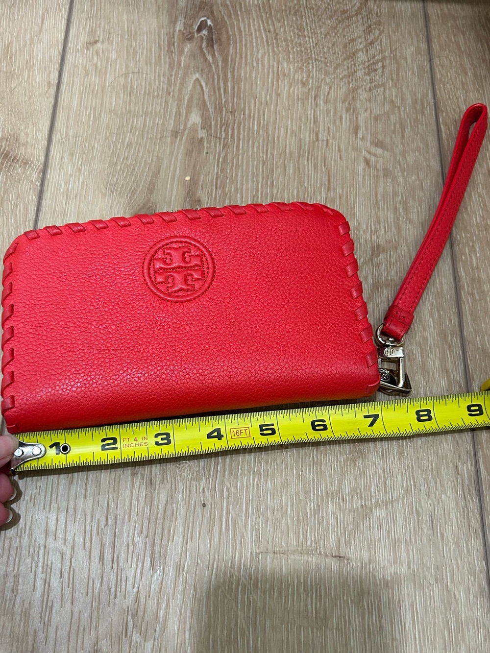 Tory Burch Red Leather Wristlet Card Holder with Logo